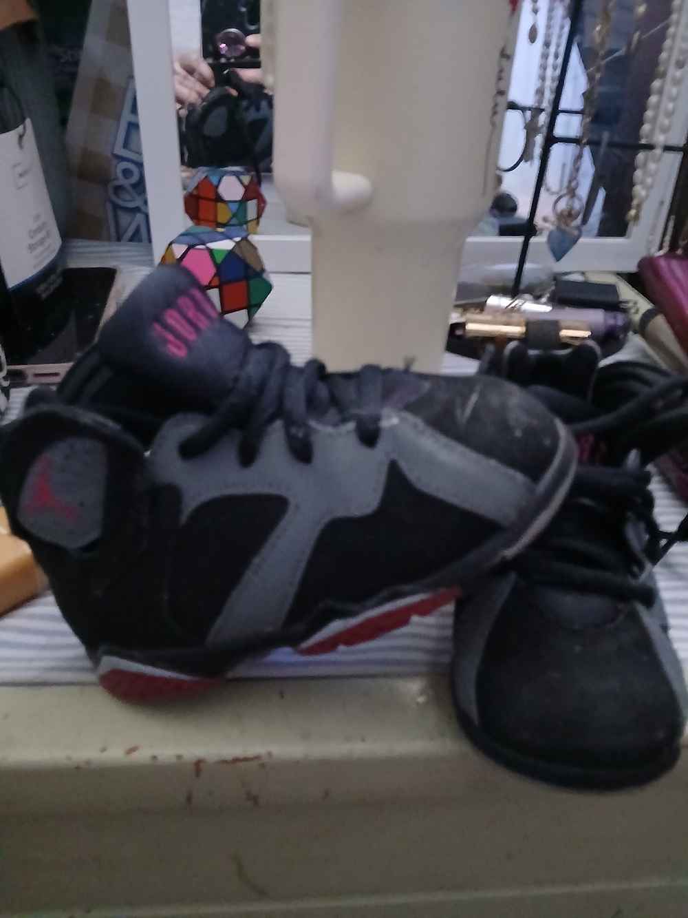 Jordan Toddler Black and Gray Sneakers with Dark Pink Accents